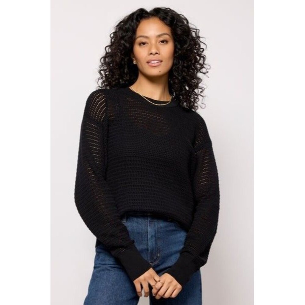 Varley Kershaw Women’s Black Open Knit Sweater Size XL Pullover Crew Neck